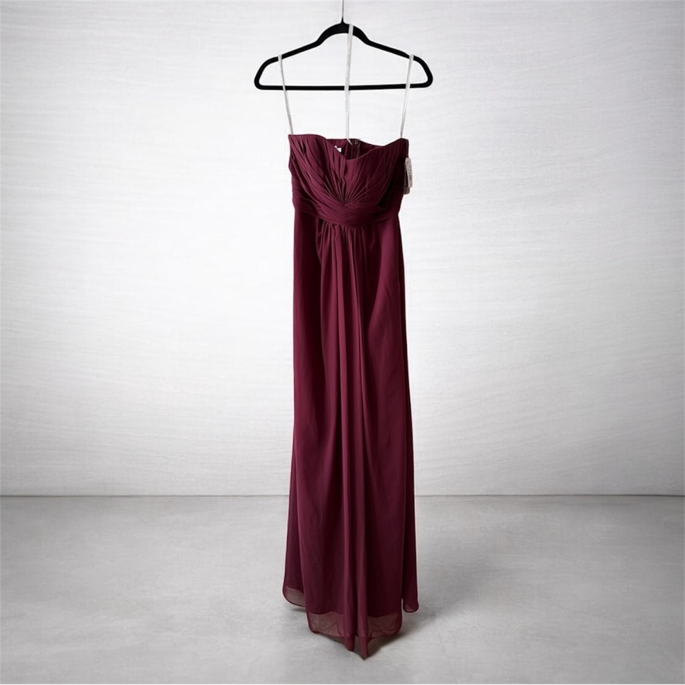 David's Bridal Strapless Burgundy Dress